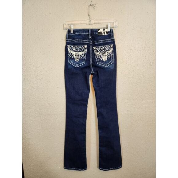 Miss Me Women's Dark Wash Blue High Rise Western Bootcut Denim Jeans Size 23 - Picture 2 of 9